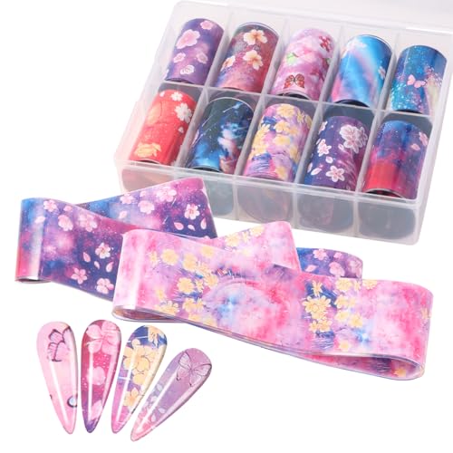 LUNARWHIRL Butterfly Print Nail Art Foils - 10Pcs Laser Transfer Stickers