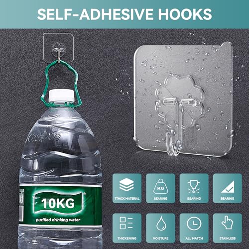 28 Pack Transparent Self-Adhesive Hooks for Heavy Duty Use