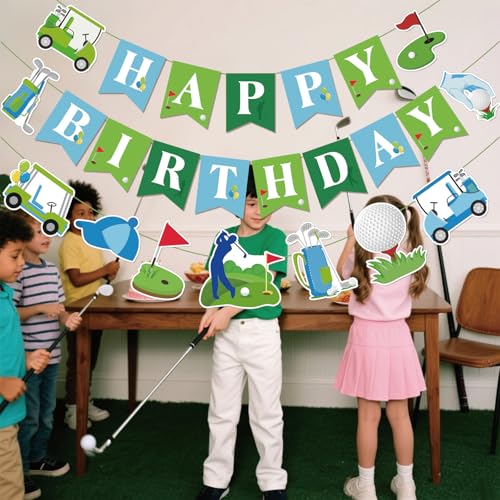 Multicolor Golf Happy Birthday Banner for Sports Theme Party