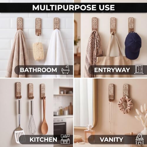 Indian Shelf Geometric Wooden Wall Hooks 3-Pack for Keys & Coats