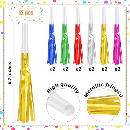 12 Pcs Mixed Color Glitter Metallic Noise Makers - Party Blowers