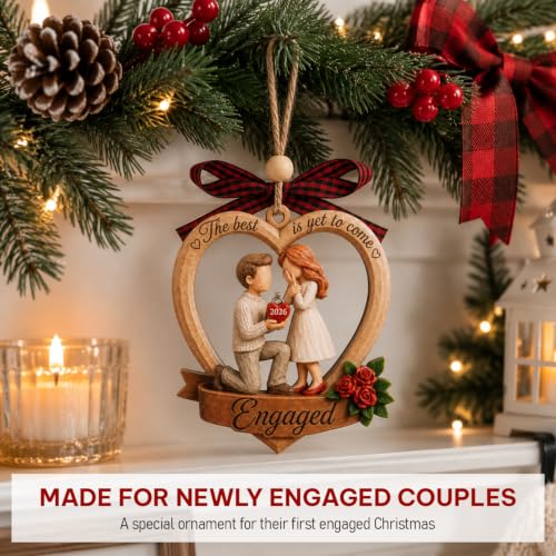 Engaged Ornament 2026 - Heart-Shaped Wooden Keepsake for Couples