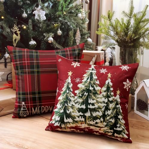 Artscope Christmas Throw Pillow Covers Set of 4 - Red 18x18 Inch Variation of THIS listing