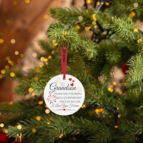 Personalized Ceramic Ornament for Grandson - Heart Plaque Gift