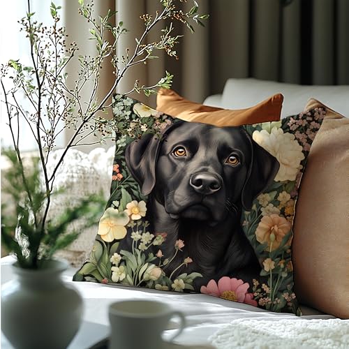 Labrador Retriever Floral Decor Pillow Cover 18x18 - Rustic Soft Flannelette
