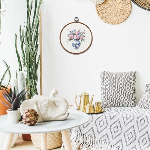 BCUANGD Blue and White Round Wall Art - Floral Canvas Decor 10"