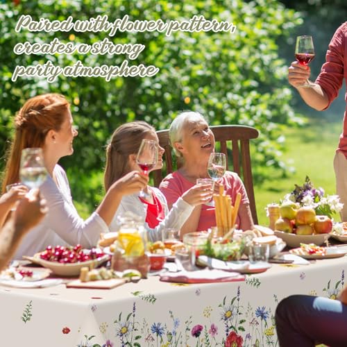 Ganeen 3 Pcs Spring Floral Disposable Plastic Tablecloth 54x108
