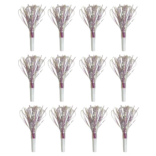 12 Pack Glitter Party Blowers - Metallic Fringed Noise Makers
