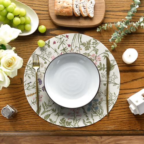 Artoid Mode Round Placemats Set of 4 - 14 Inch Spring Floral Design