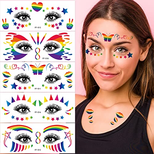 Rainbow Pride Temporary Face Tattoos 10 Sheets LGBT Body Art