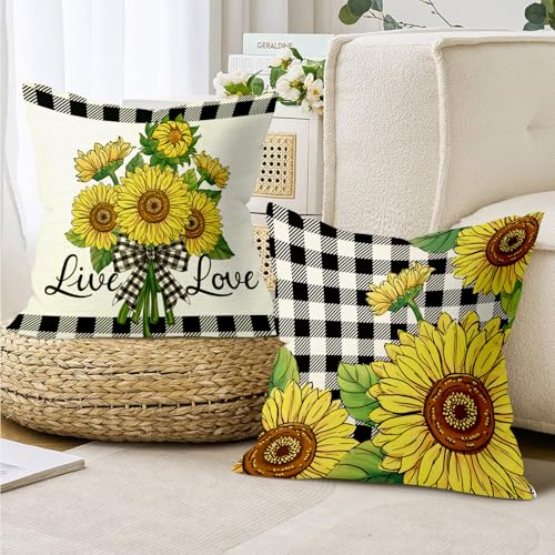 Joymaison Yellow Sunflower Throw Pillow Covers 18x18 Set of 4