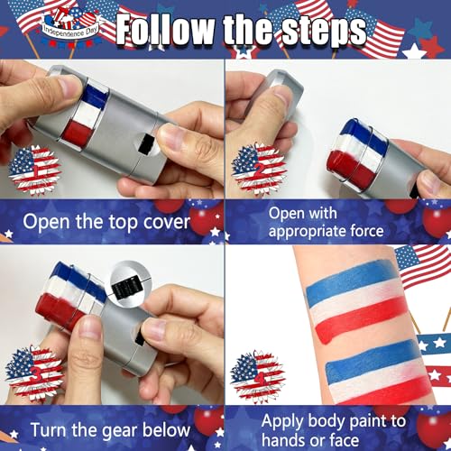 Qawnfy 3Pcs Red White and Blue Face Body Paint Stick, Sweatproof Eye Black