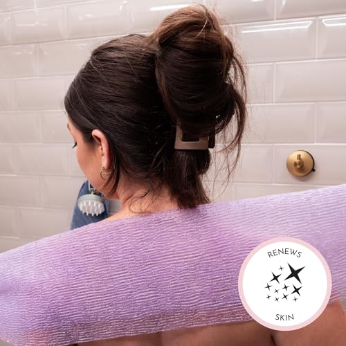 S&T INC. Exfoliating Back Scrubber Towel for Shower, 3 Pack, Assorted