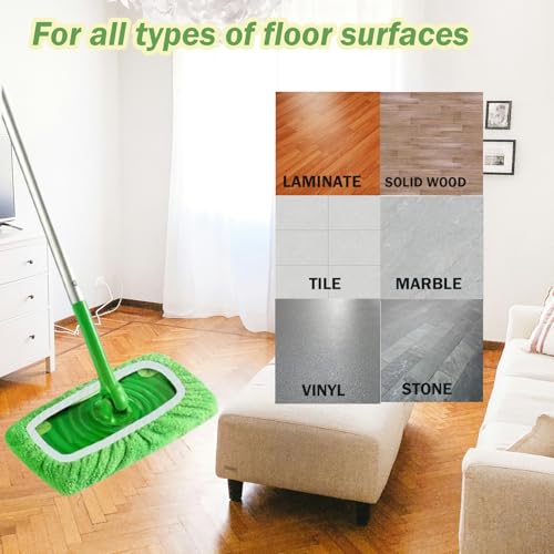 Green 4-Pack Reusable Microfiber Mop Pads for Swiffer Sweeper