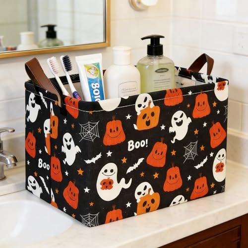 Black Ghost Canvas Laundry Basket - Collapsible Storage with Handles
