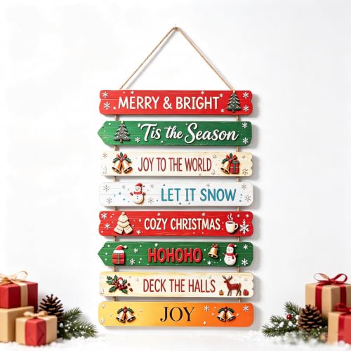 Christmas Wooden Wall Sign Rustic Holiday Decor with Snowmen & Reindeer - Gh-cp-3002
