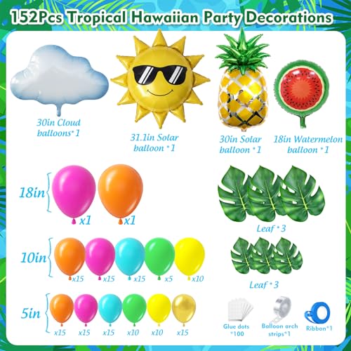 Tropical Hawaiian Balloon Garland Arch Kit - 152pcs Hot Pink Orange Yellow