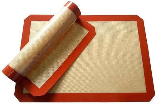 Good Dee's Silicone Baking Mats - Food Safe Non-Stick Baking Mats for Macaroons, Cookies & Pastry | 16.5” x 11.6” | Pack of 2 (Red & Beige)