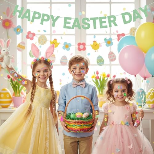 Easter Temporary Tattoos 50 Pcs - Bunny & Egg Party Favors 4 Sheets