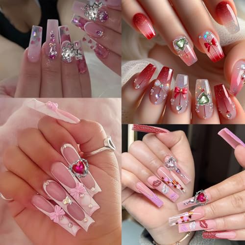 GUAACCB 15Pcs 3D Heart & Butterfly Nail Charms Silver Rhinestones