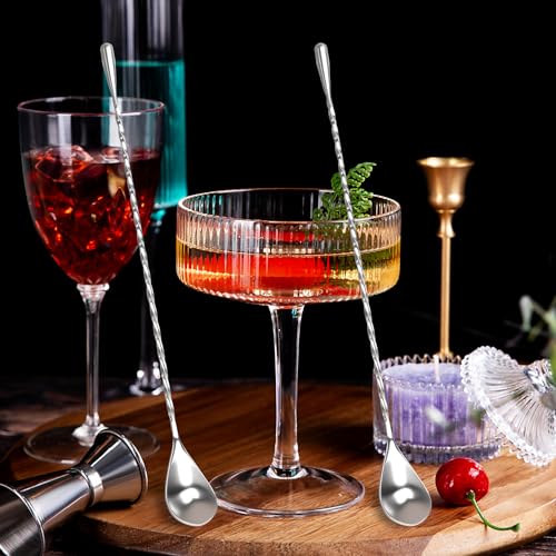 12" Stainless Steel Cocktail Mixing Spoon Set - 2-Pack Spiral Stirrer