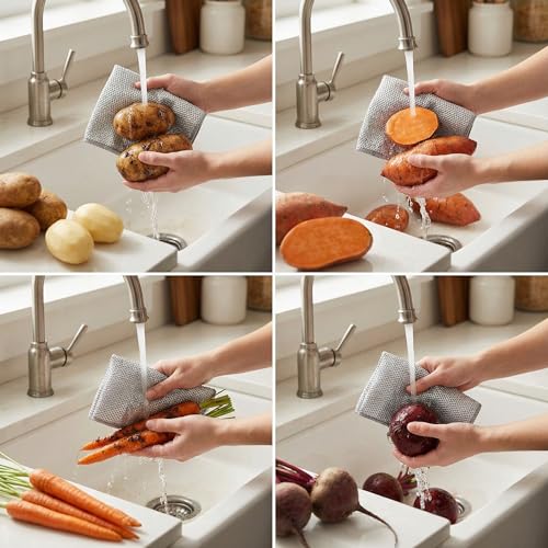 16 Pack Non-Scratch Stainless Steel Wire Dishcloths - Reusable Scrubbers