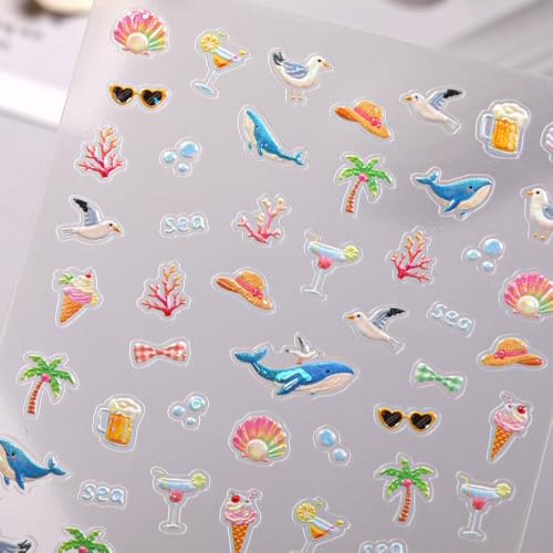 3D Summer Beach Nail Art Stickers - Ocean Designs (2 Sheets)