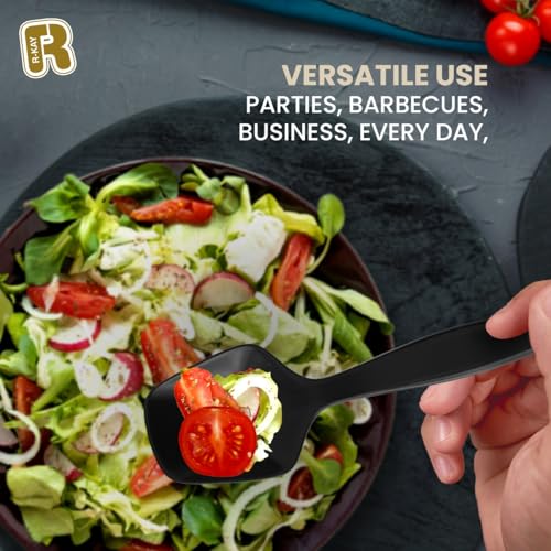 12 Pack Heavy Duty Black Plastic Serving Spoons - Elegant Disposable Utensils for Parties & Gatherings