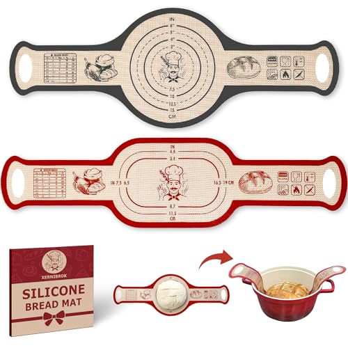 Silicone Bread Sling for Dutch Oven - 2-Pack Red Oval & Gray Round Mats