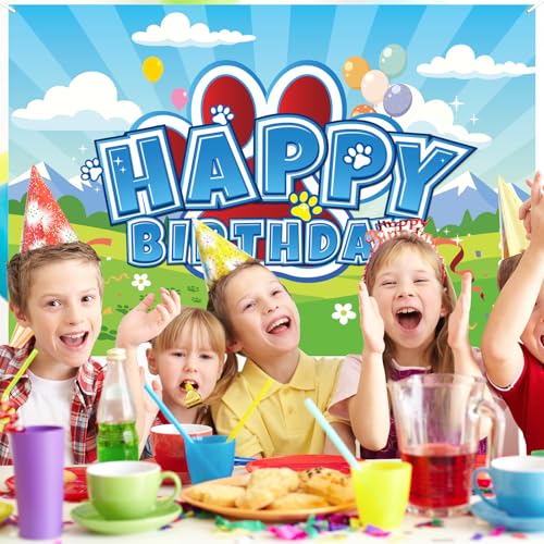 Cartoon Paw Print Birthday Backdrop - 59x39 Inch Polyester Banner