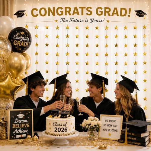 Gold Star Garland - 66 FT Double-Sided Paper Banner with 165 Stars