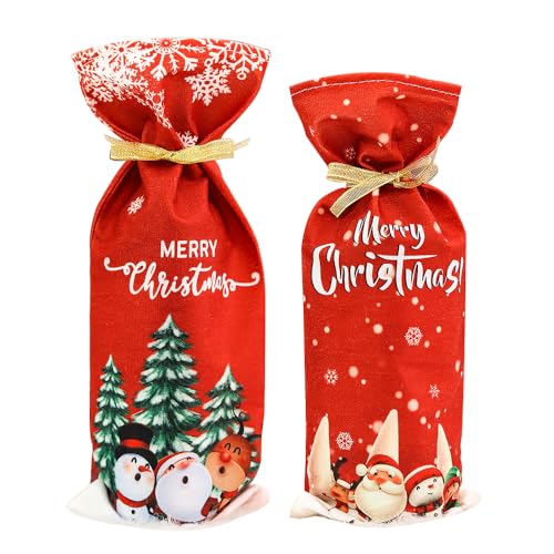 Yahpetes Christmas Wine Bottle Bags - 2 Pack Santa & Snowman