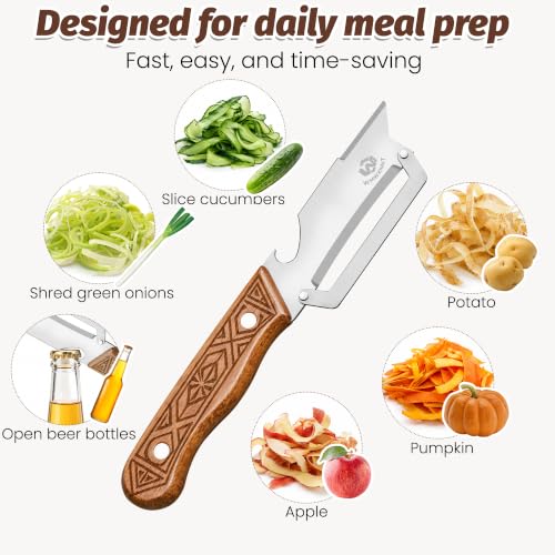 4-in-1 Vegetable Peeler with Bottle Opener & Wooden Handle - 2 Pack