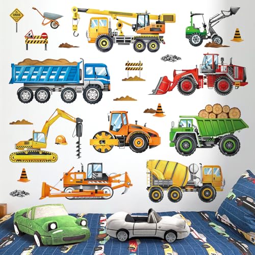 Construction Vehicles Wall Decals for Boys' Bedroom & Playroom - 8 Sheets