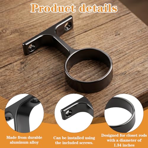 Lusofie 2-Pack Ceiling Mount Closet Rod Brackets, 1-5/16 Inch, Black