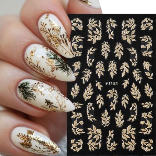 Christmas Gold Nail Stickers Snowflake Tree Decals 8 Sheets