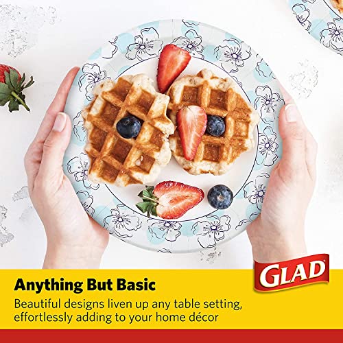 Glad 10-Inch Heavy Duty Paper Plates, Blue Flower Design, 600 Count (12-Pack)