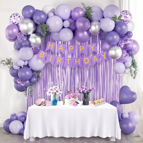 Lavender and Silver Birthday Party Decoration Kit with Balloons