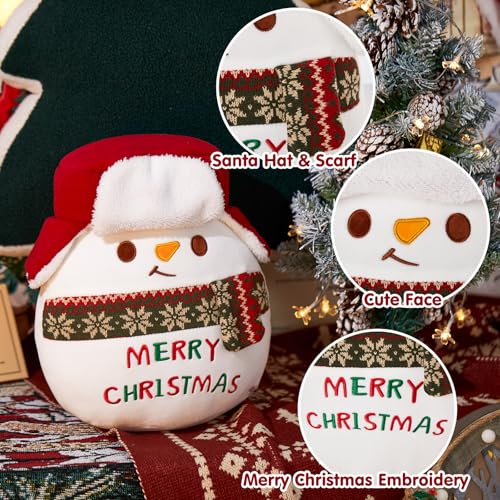 Light Up Christmas Snowman Plush Pillow with LED Lights - Festive Decor, 14 Inch, Variations of Light Snowman