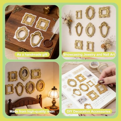 10 Mini Vintage Gold Picture Frames - Ornate Resin Photo Displays