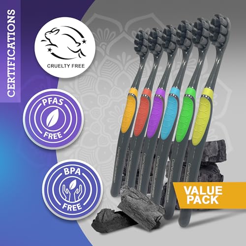 GuruNanda Butter on Gums Charcoal Toothbrush - 6 Pack Extra Soft