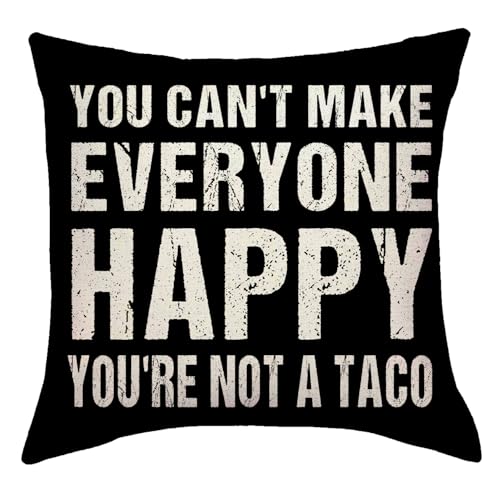 Funny Taco Quote Pillow Cover - 18x18 Inch Black Cushion for Humor