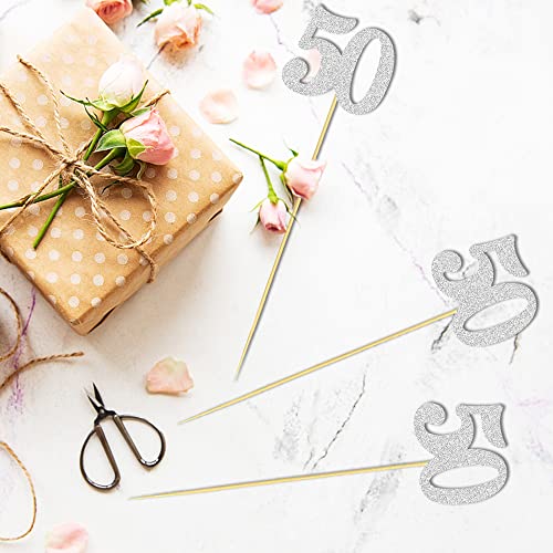 50th Birthday Centerpiece Sticks - 12 Pack Glitter Number 50