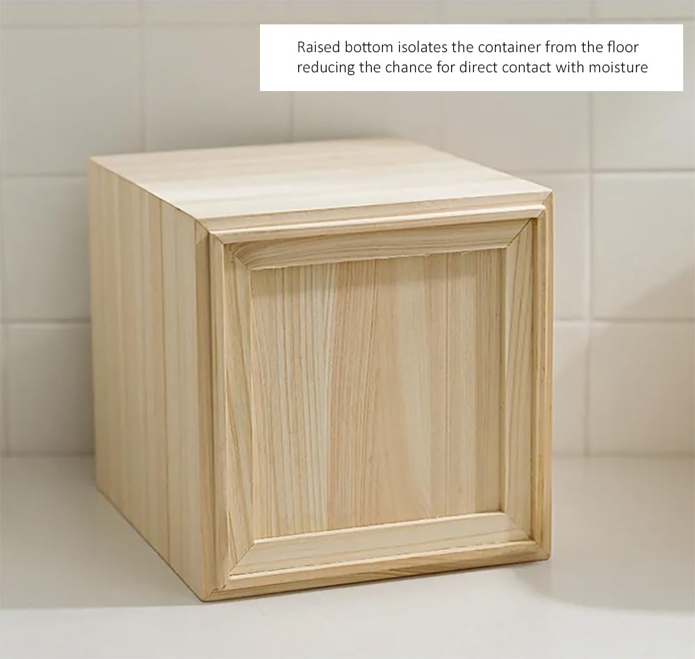 ELEMNTS Wooden Rice Storage Container with Lid and Measuring Cup, 13lbs (5.8kg) - Grains, Beans and Dry Food