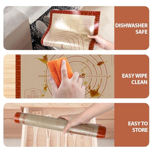 TREASO 24" x 16" Silicone Pastry Mat - Double Thickness Baking & Rolling Mat
