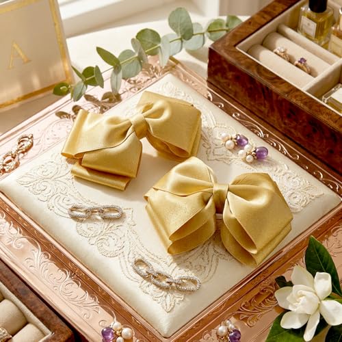 Gold Hair Bow Clips 4.5in Satin Bows for Women 2PCS