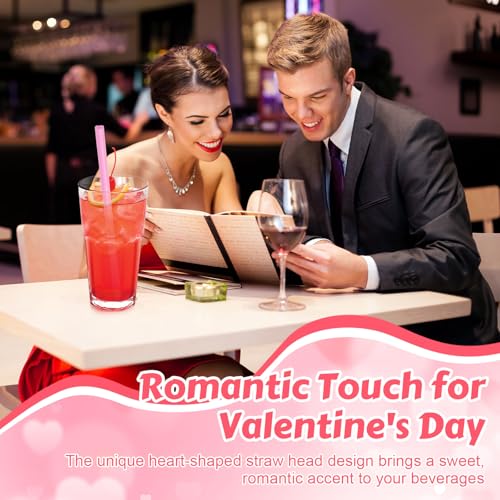 60 PCS Heart Shaped Straws - Dark Pink Disposable Party Straws