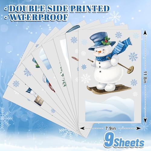 Winter Christmas Snowman Window Clings - Reusable Watercolor Holiday Decals for Home & Party