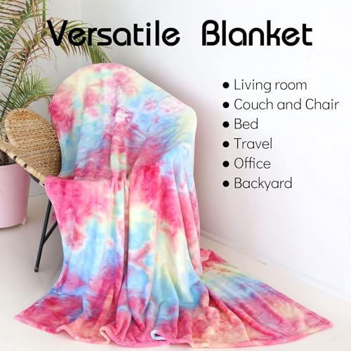 Rainbow Tie Dye Throw Blanket - Soft Flannel Fleece for Teens