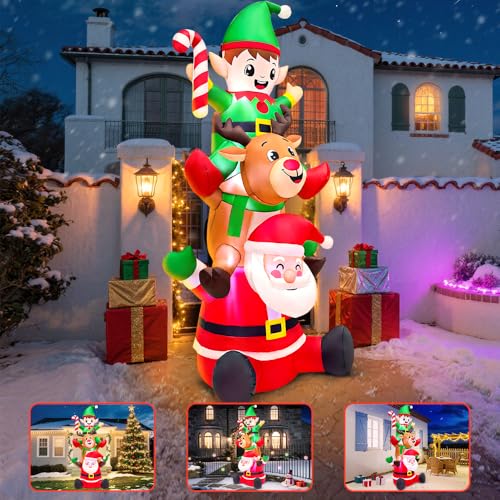 6FT Tall Christmas Inflatable Yard Decoration with Santa, Reindeer & Elf LED Lights